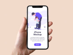 손으로 들고있는 아이폰 목업