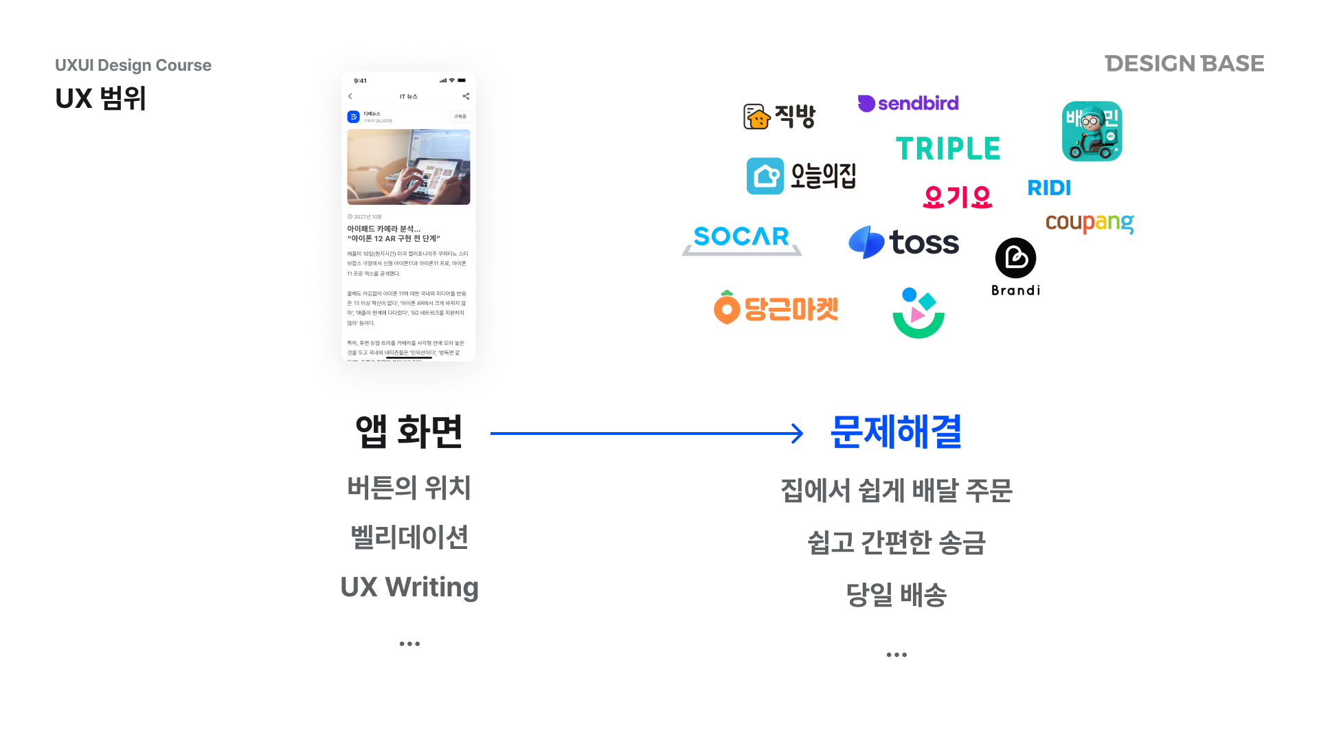 UX범위를 앱 화면 내로만 보지 않고, 문제 해결을 통한 진정한 가치로 봐야합니다.