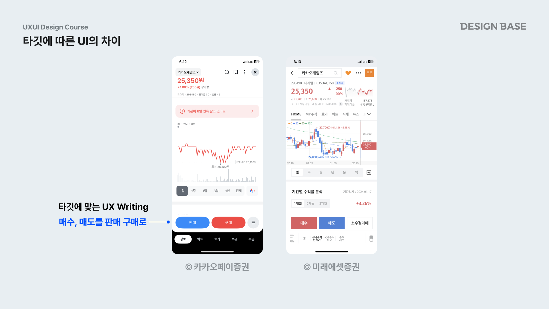 타깃에 따른 ui의 차이 - 증권앱 예시