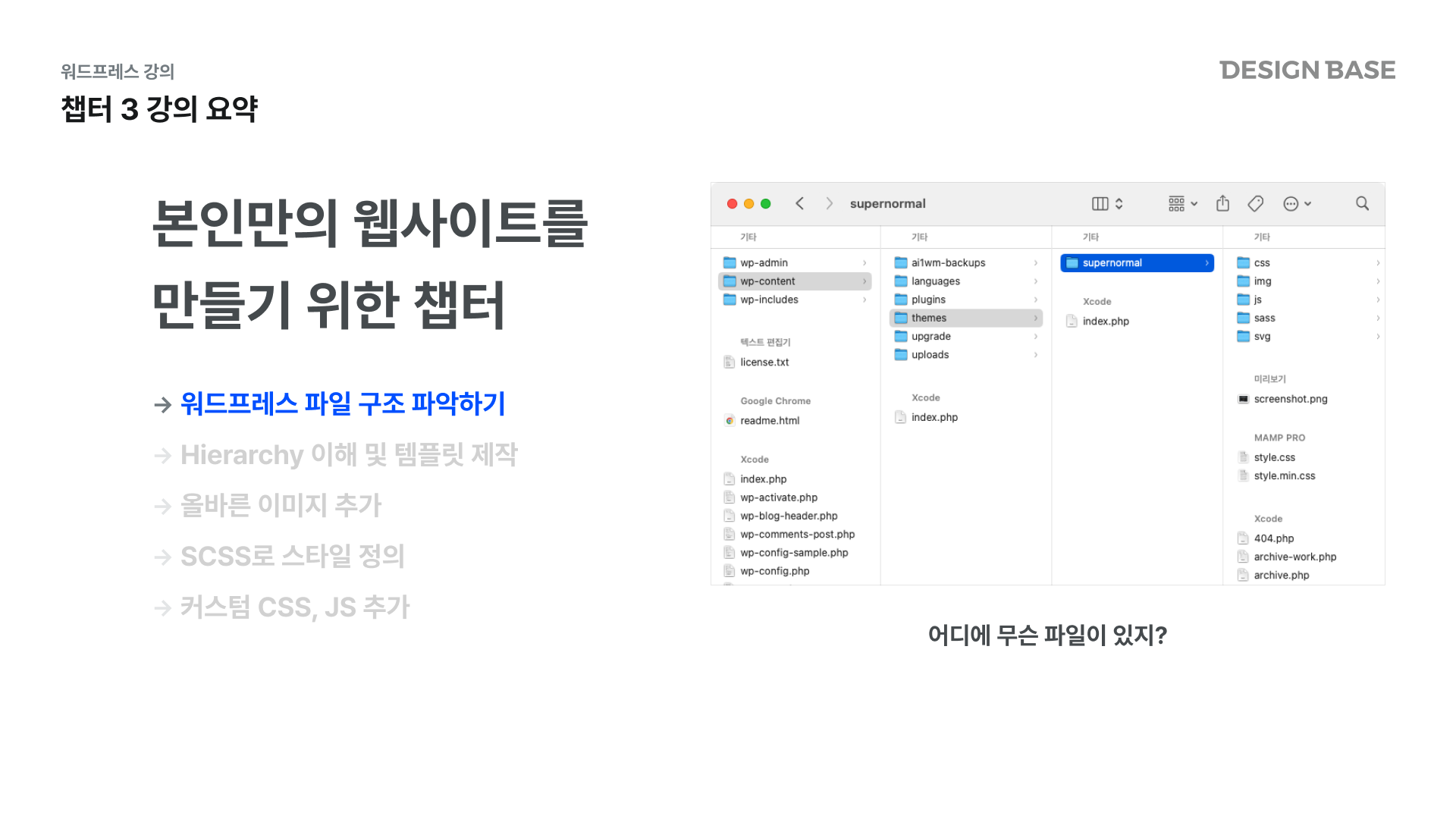 워드프레스 본인만의 웹사이트를 만들기 위한 챕터 - 워드프레스 파일 구조 파악하기