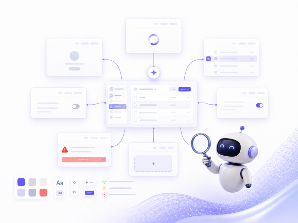 AI가 디자인 시스템의 토큰과 컴포넌트를 검사하고 문제를 표시하는 모습